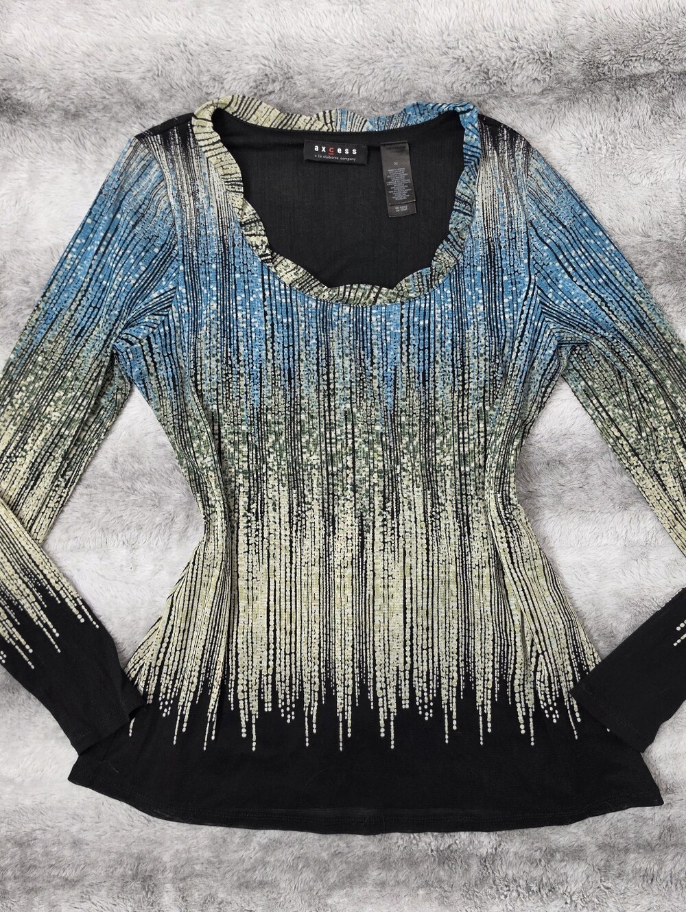 aXcess Abstract Streak Print Top | Blue Green Cream Black Panel | Y2K Early 2000